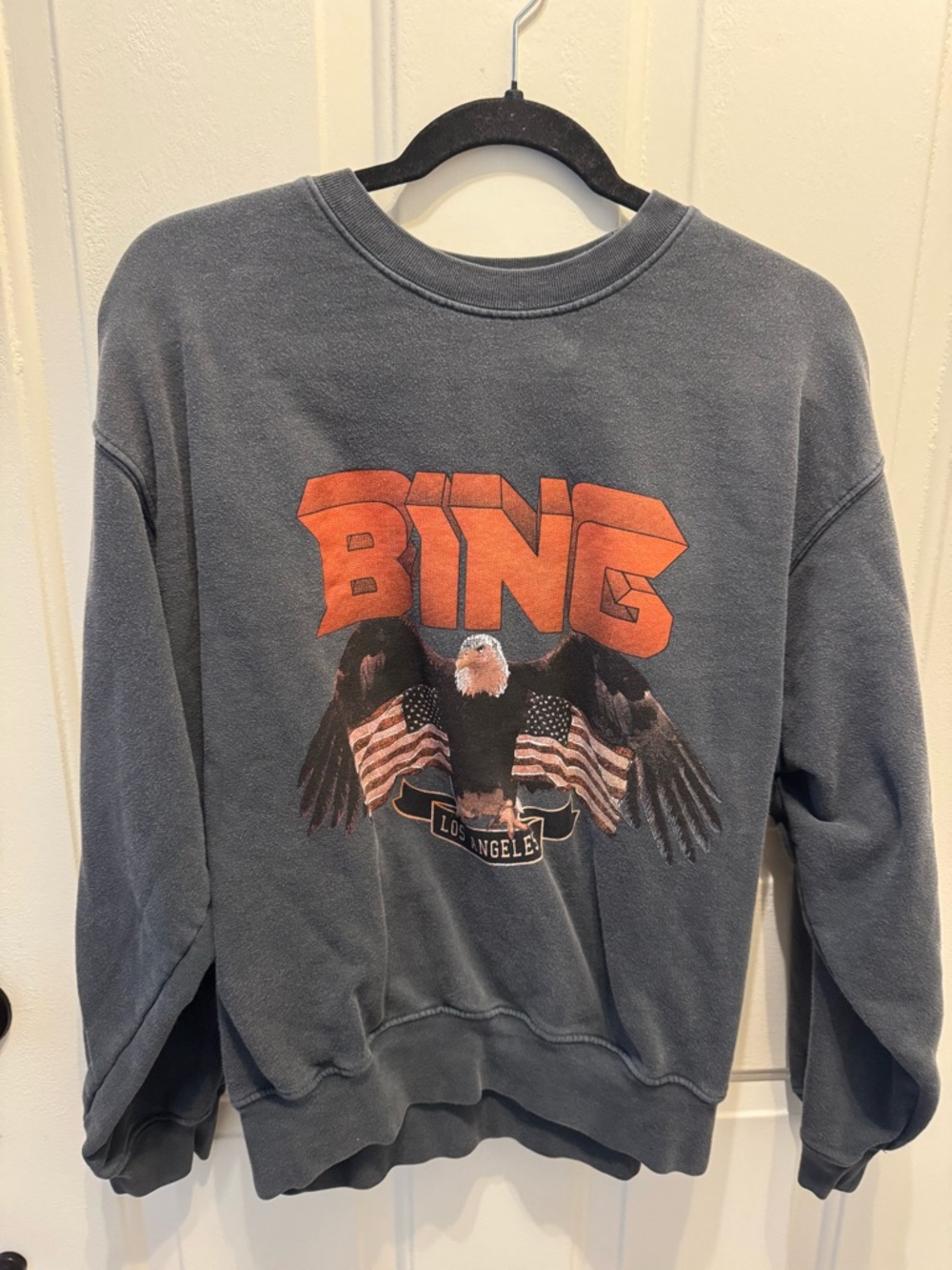 Anine Bing Charcoal Sweatshirt with Orange 'BING' Eagle Graphic